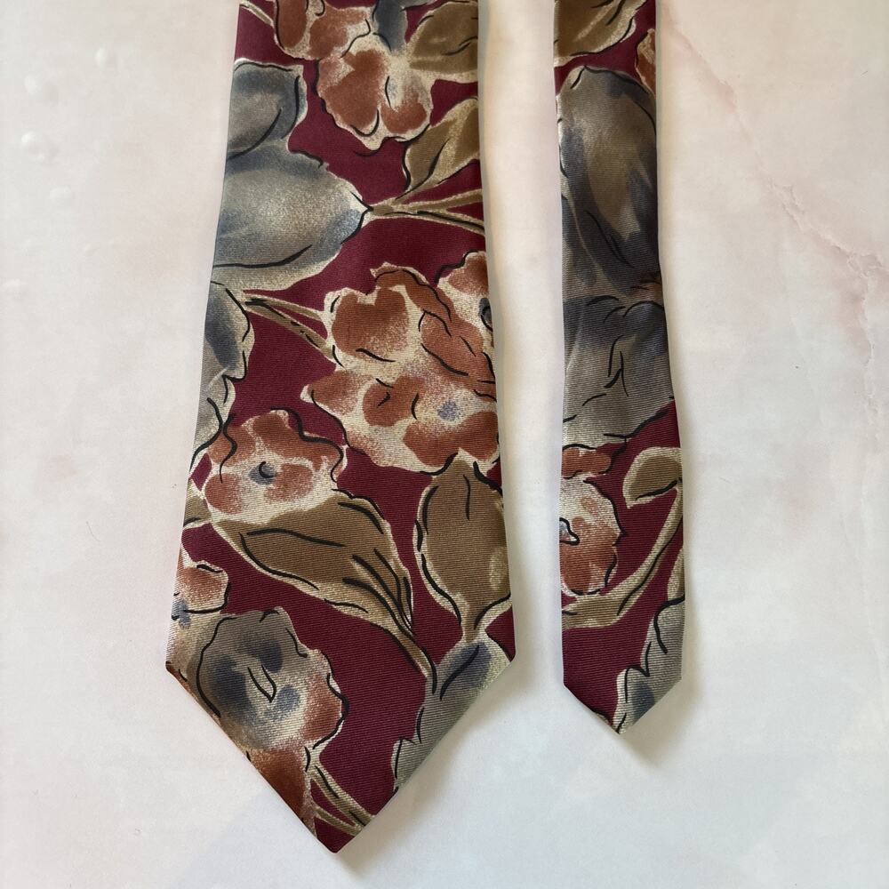 Vintage Floral‎ Necktie Flowers Watercolors Burgundy Extra Long Oakton Ltd.